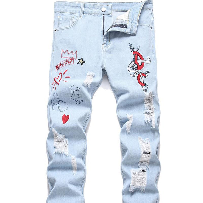Motorcycle Zipper-Decorated Jeans Slim Fit Ripped