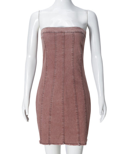 Fashion Backless Tube Denim Dress Summer Sexy Y2K Slim Short Dresses For Women Clothing