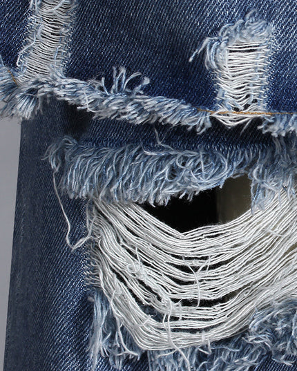 Casual Faux Two-piece Ripped Jeans