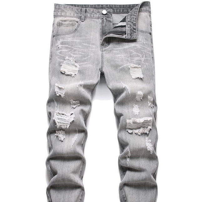 Motorcycle Zipper-Decorated Jeans Slim Fit Ripped