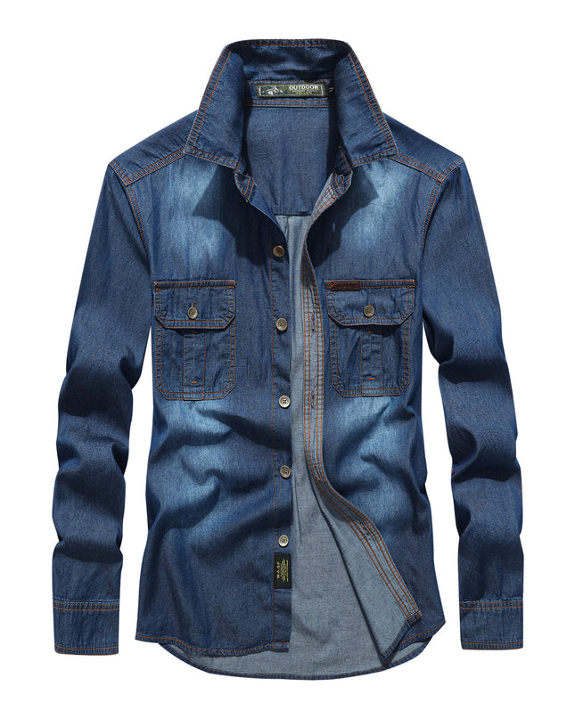 Denim Long-Sleeve Cotton Blend Casual Shirt