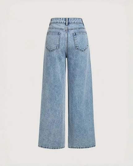 Women's Loose Mid-Waist Stretch Straight Jeans With Rhinestones