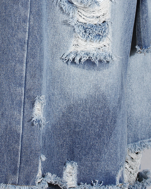 Casual Faux Two-piece Ripped Jeans