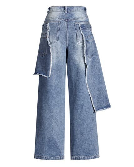 Casual Faux Two-piece Ripped Jeans