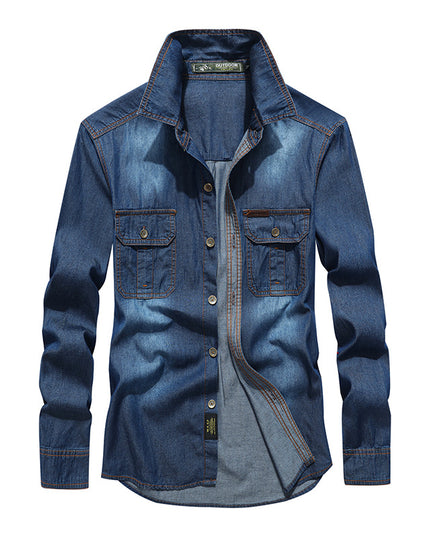 Denim Long-Sleeve Cotton Blend Casual Shirt