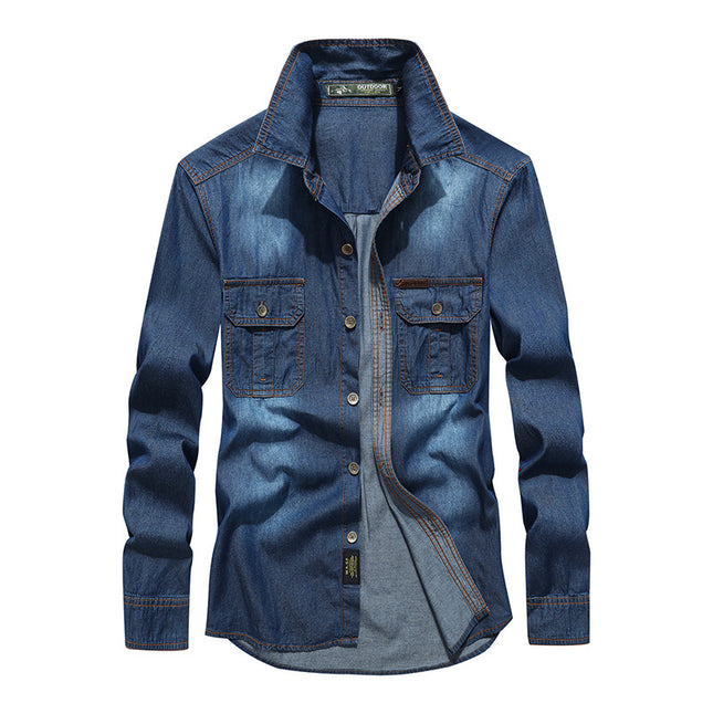 Denim Long-Sleeve Cotton Blend Casual Shirt