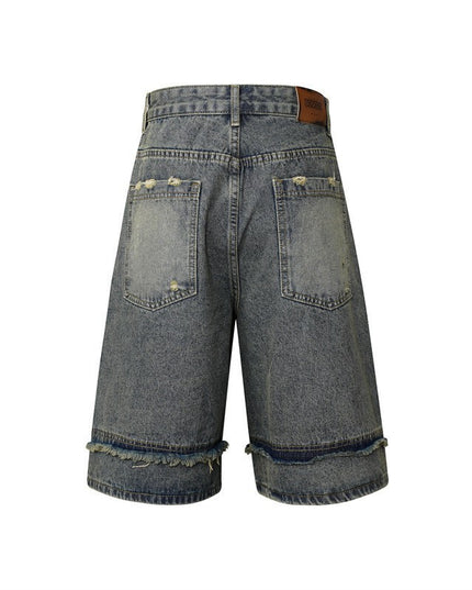 High-Street Nostalgic Washed Straight-Leg Sophisticated Casual Short Denim Jeans