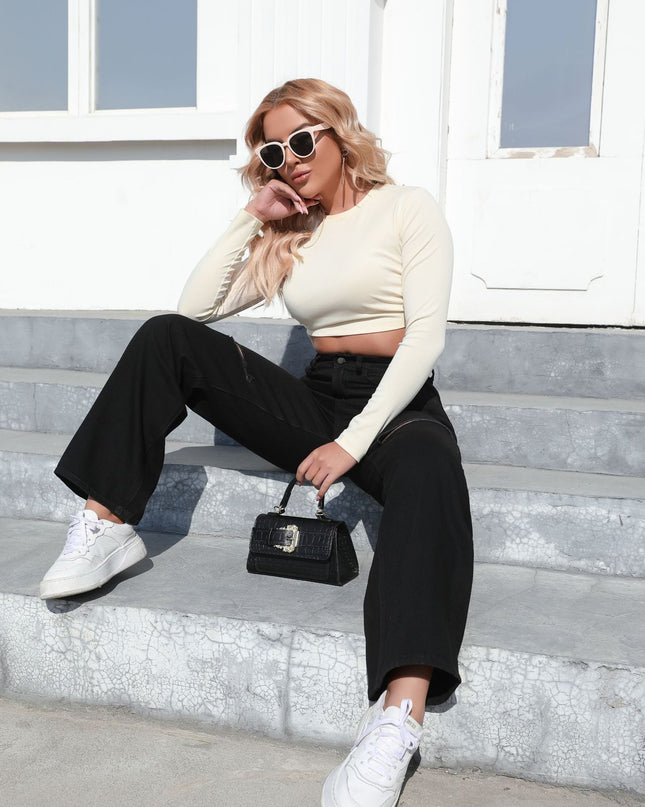 Elegant Ripped Wide-Leg Jeans Women