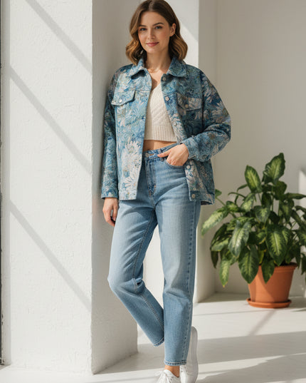 Creative Floral Denim Men Autumn Loose Men's And Women's Jackets