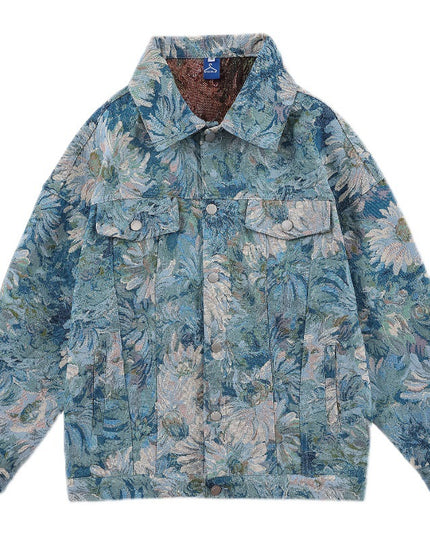 Creative Floral Denim Men Autumn Loose Men's And Women's Jackets