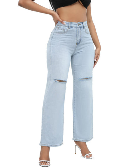 Elegant Ripped Wide-Leg Jeans Women