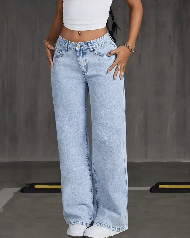 Women's High-Waisted Non-Stretch Wide Leg Jeans