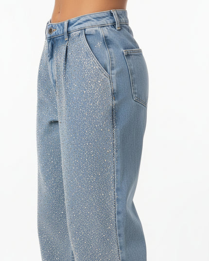 Elegant Glittery Denim Crop Top And Pants Ensemble