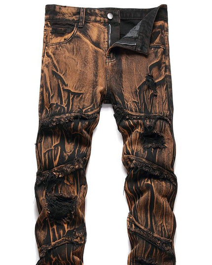 Motorcycle Zipper-Decorated Jeans Slim Fit Ripped