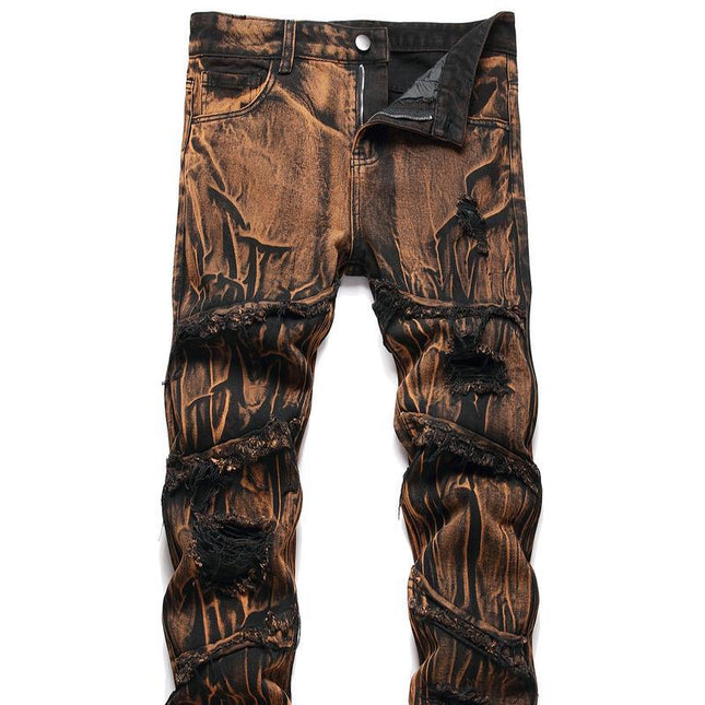 Motorcycle Zipper-Decorated Jeans Slim Fit Ripped