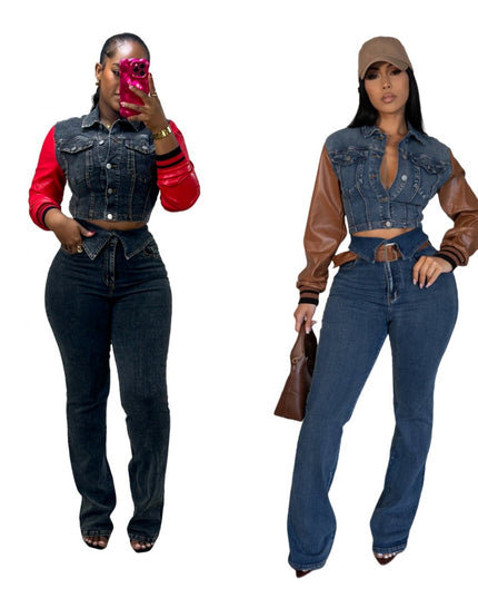 Cowboy Set Leather U Cowboy Patch Stretch Jeans