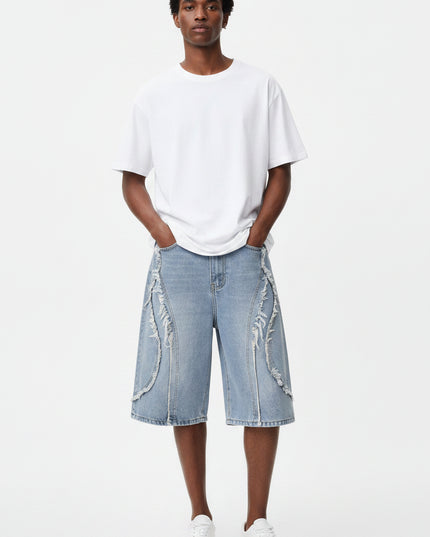 High-Street Nostalgic Washed Straight-Leg Sophisticated Casual Short Denim Jeans