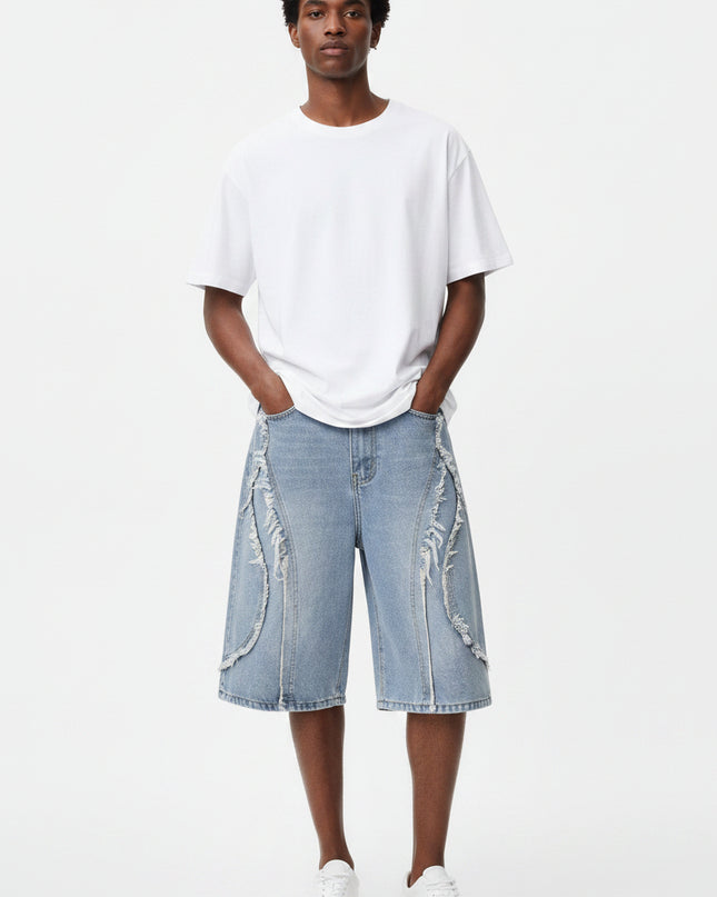 High-Street Nostalgic Washed Straight-Leg Sophisticated Casual Short Denim Jeans