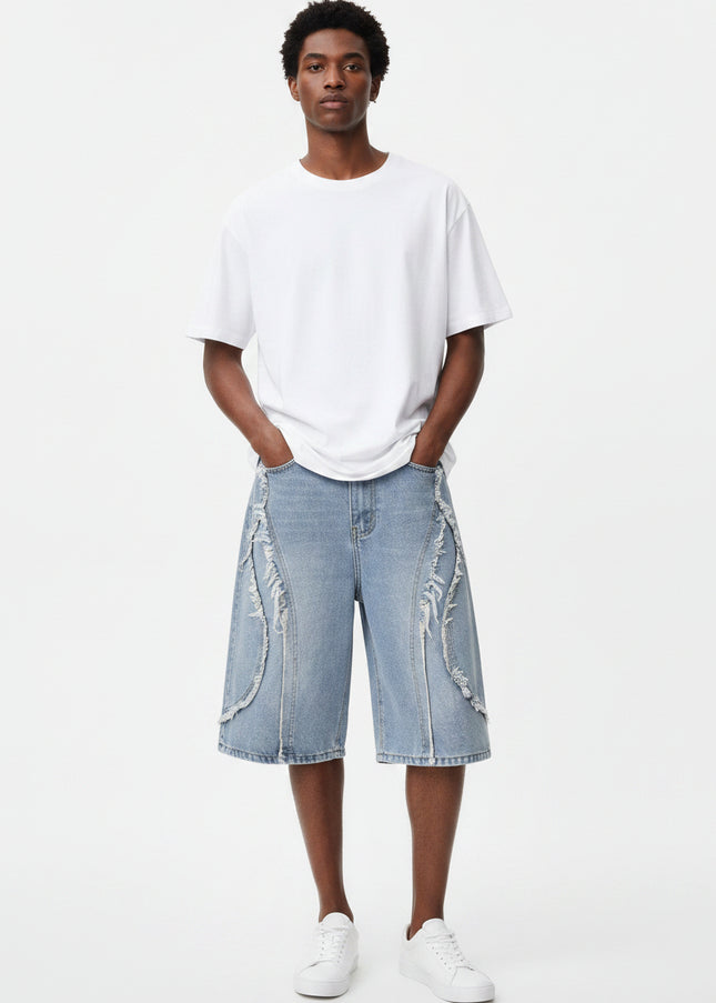 High-Street Nostalgic Washed Straight-Leg Sophisticated Casual Short Denim Jeans