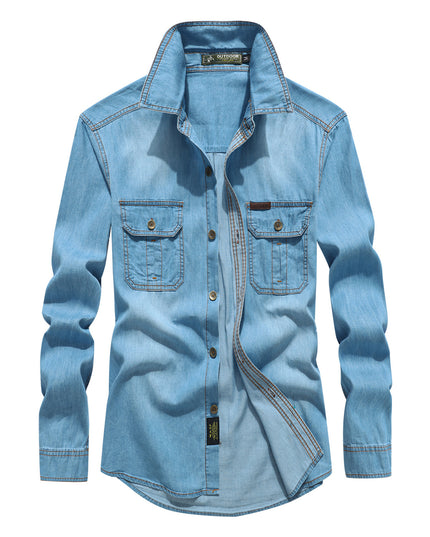 Denim Long-Sleeve Cotton Blend Casual Shirt