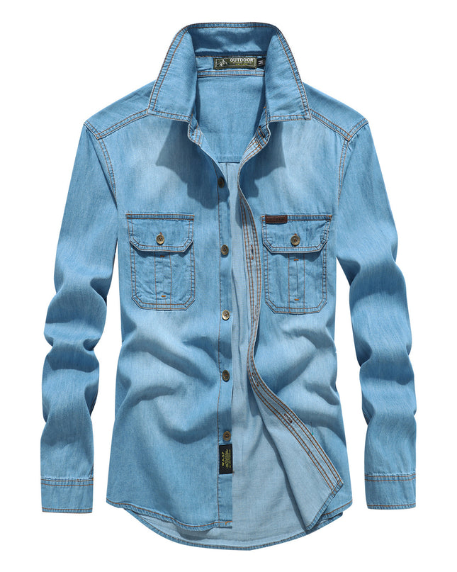 Denim Long-Sleeve Cotton Blend Casual Shirt
