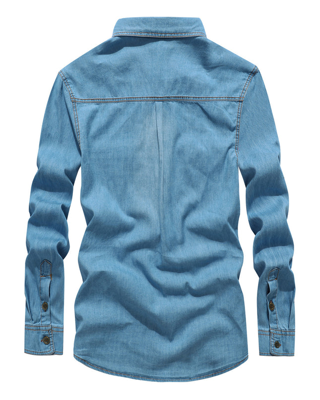 Denim Long-Sleeve Cotton Blend Casual Shirt