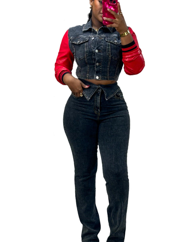 Cowboy Set Leather U Cowboy Patch Stretch Jeans