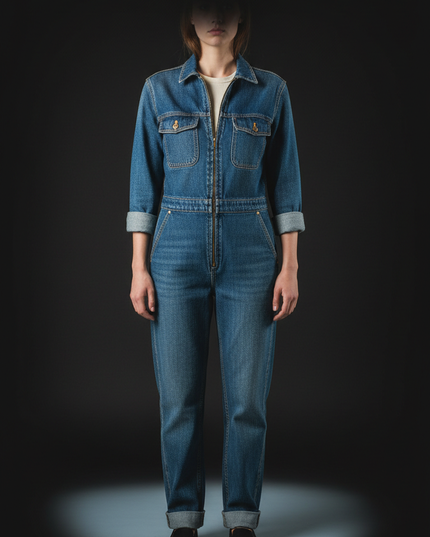 Utility Denim Jumpsuit with Cinched Waist
