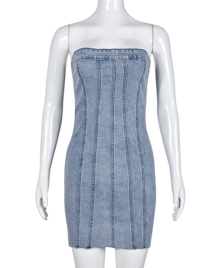 Fashion Backless Tube Denim Dress Summer Sexy Y2K Slim Short Dresses For Women Clothing